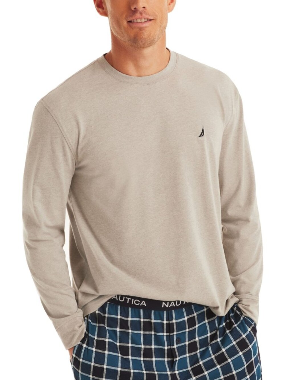Nautica Men's Pajama Long-Sleeve T-Shirt - Grey Heather M NEW WITH TAGS